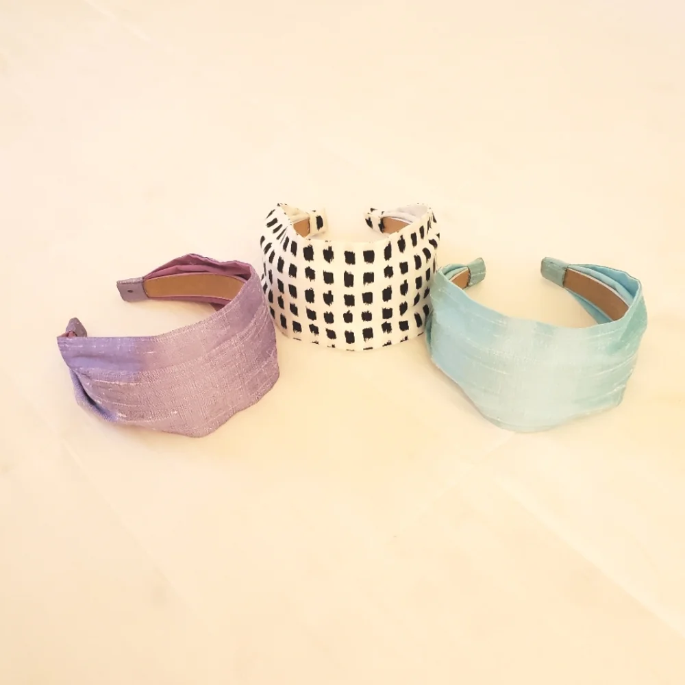 Headband LAVENDER purple color Silk Dupioni - wide.